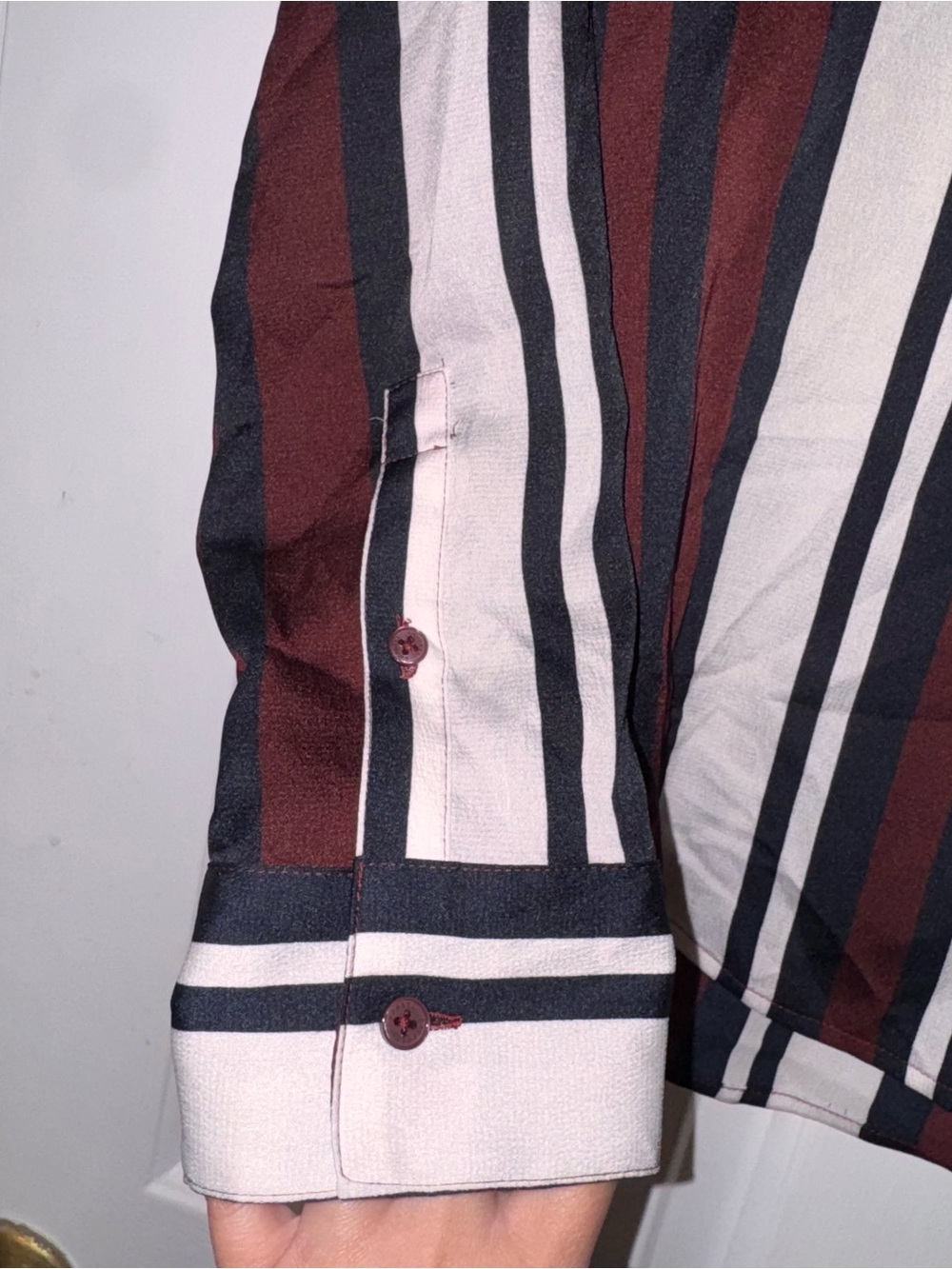 Express the portofino slim Striped Button-Down Shirt Burgundy White Black XS - Picture 10 of 14
